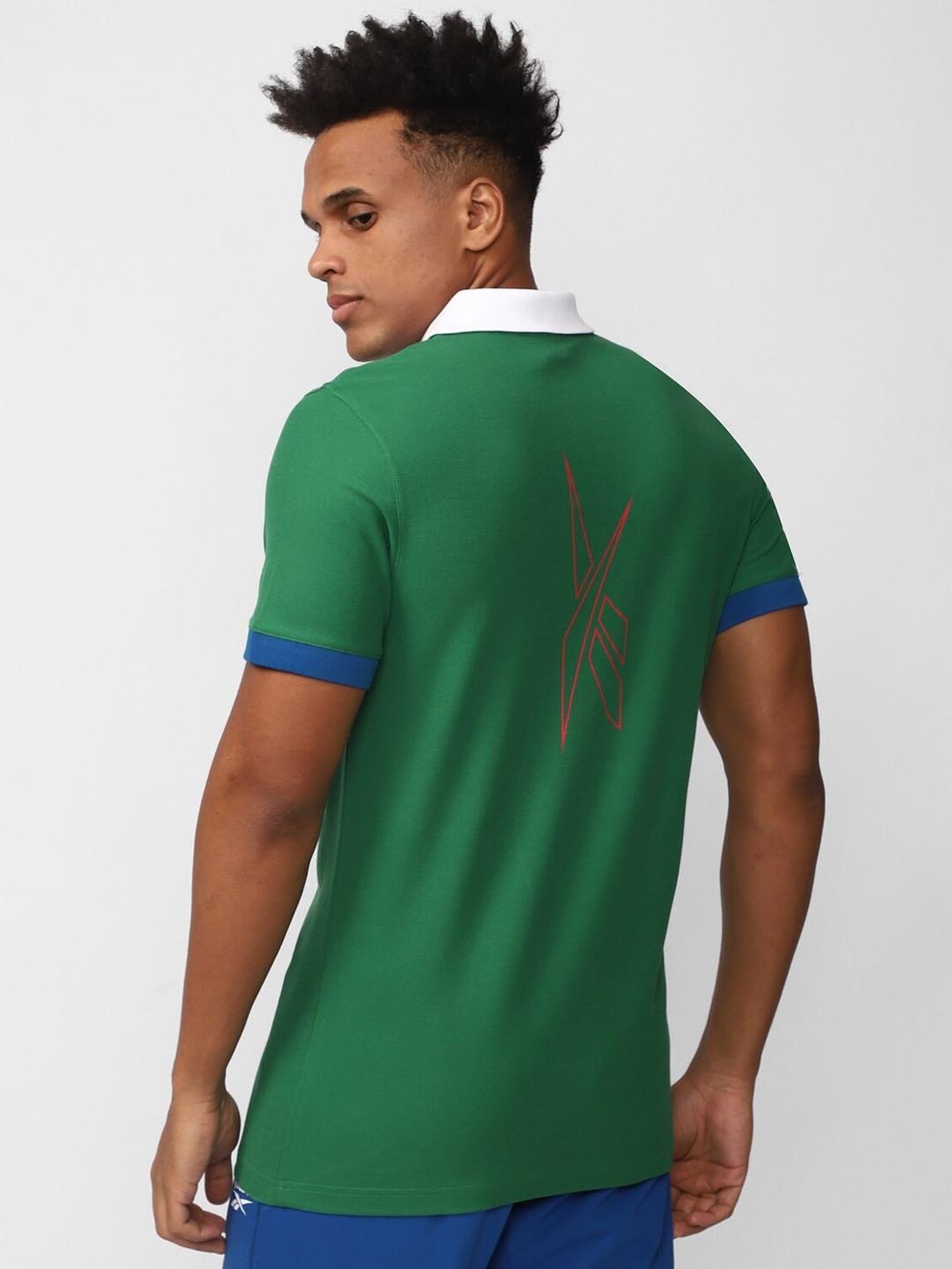 Reebok Green Slim Fit Printed Polo T-Shirt
