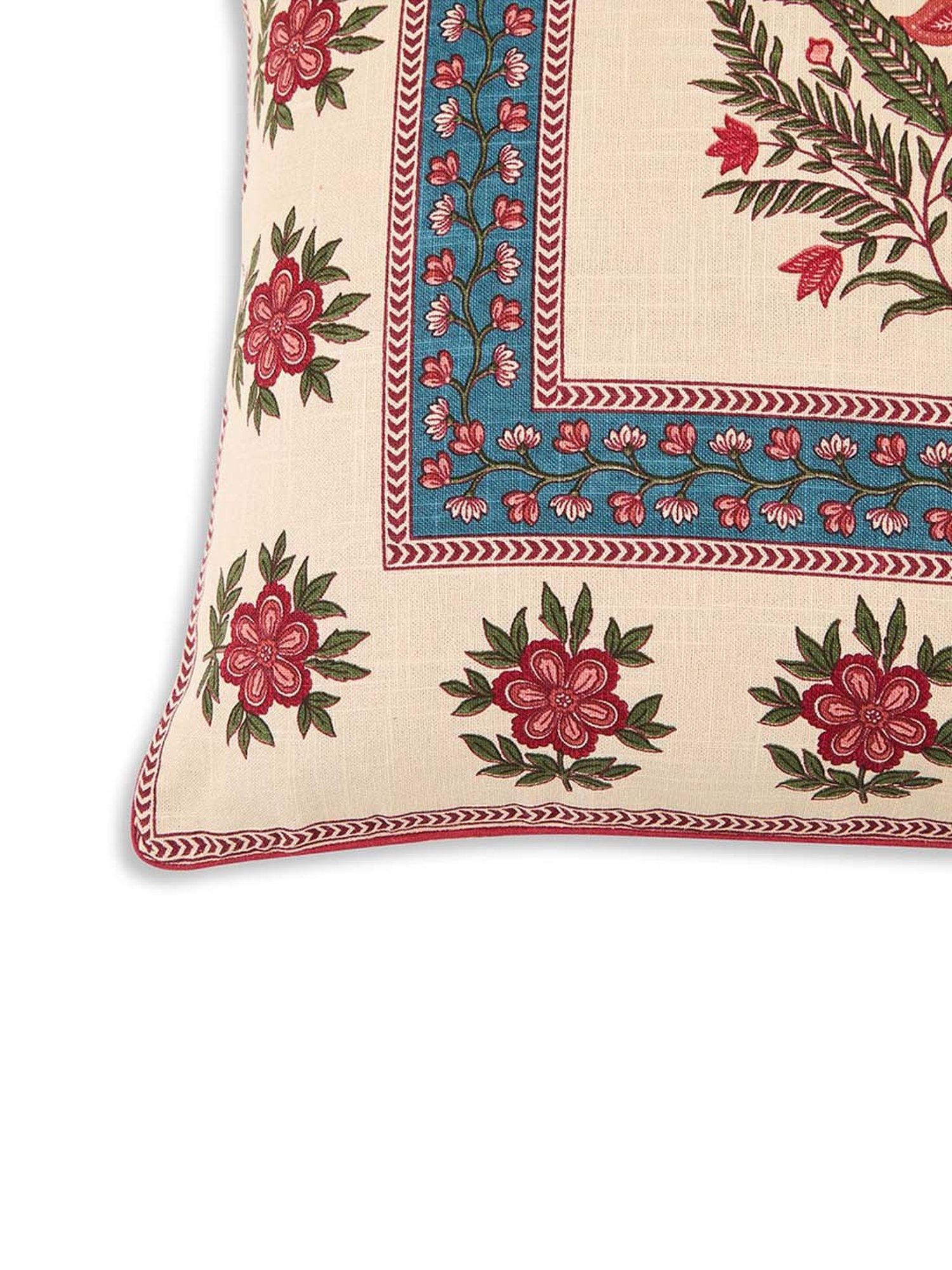 Fabindia Home Red Cotton Printed Gulzar Cushion Cover