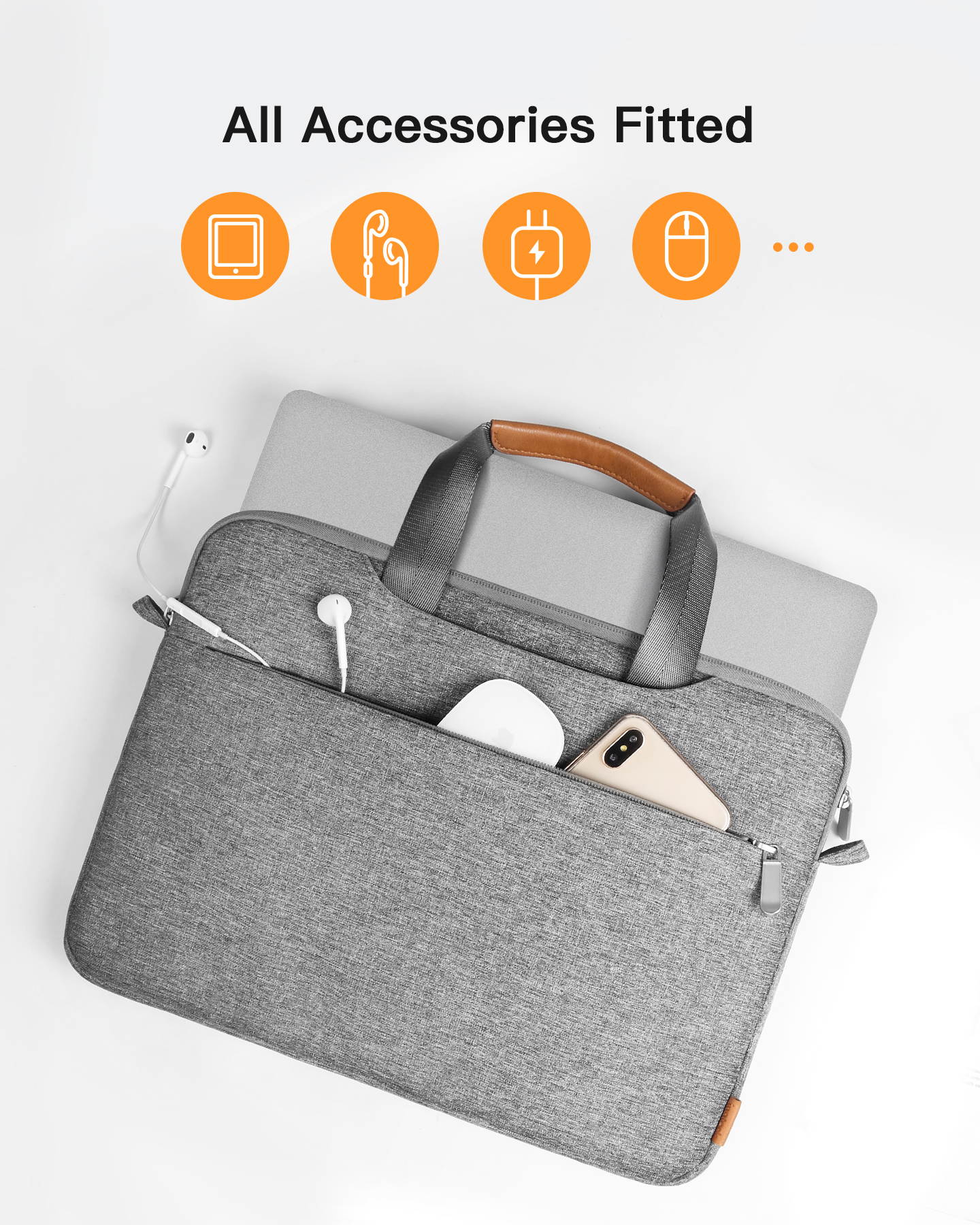 Inateck 14&rdquo; 360&deg; Protective Laptop Shoulder Bag Sleeve Crossbody Bag with Handles, Luggage Strap, Detachable Shoulder Strap, Splash-Resistant for Commuting, School, Business, Travel, Gray