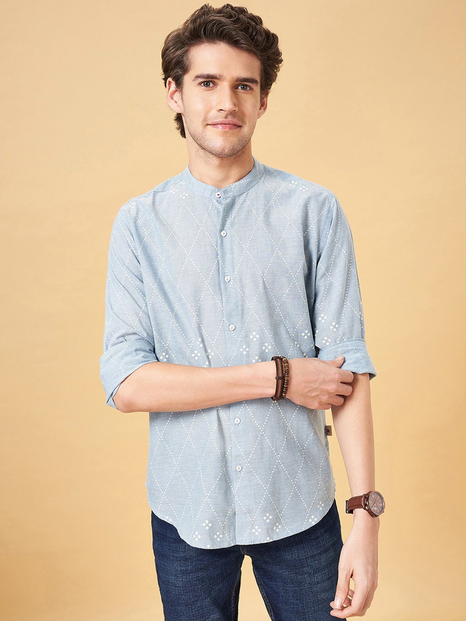 Indus Route by Pantaloons Blue Regular Fit Printed Shirt