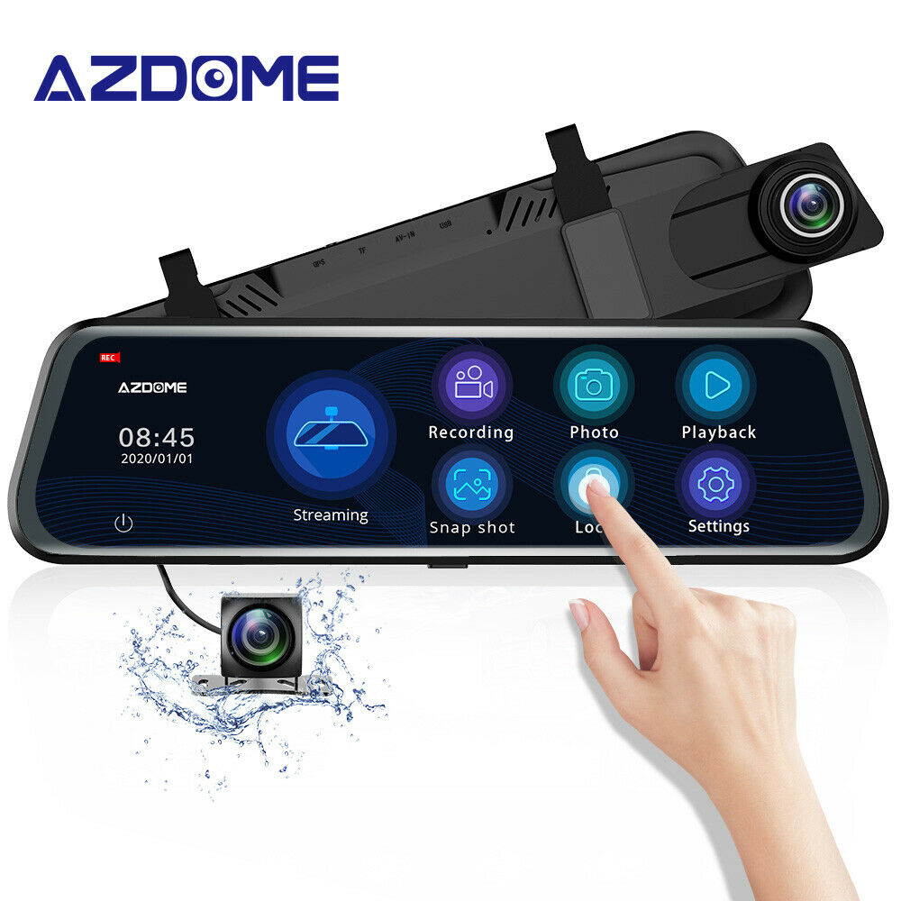 AZDOME PG12 10"FHD Touching 1296P Dash Cam Streaming Media Night Vision Car DVR