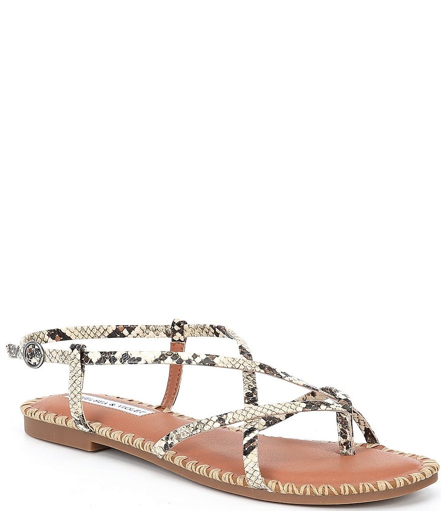 Chelsea & Violet Rena Strappy Snake Print Leather Thong Sandals
