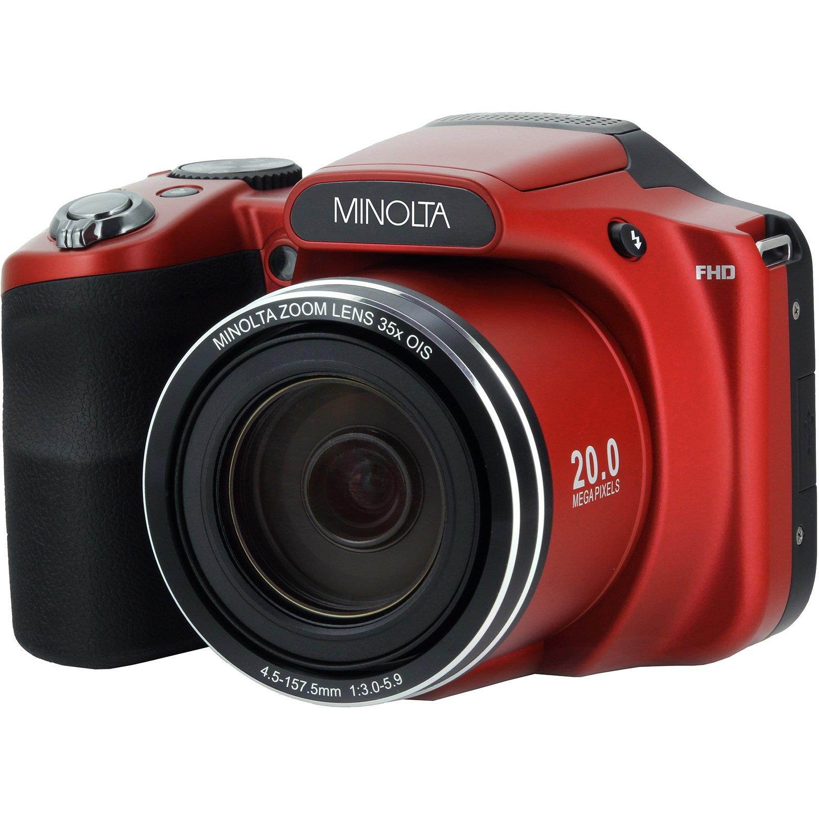Minolta MN35Z-R 20.0-Megapixel 1080p Full HD Wi-Fi MN35Z Bridge Camera with 35x Zoom (Red)