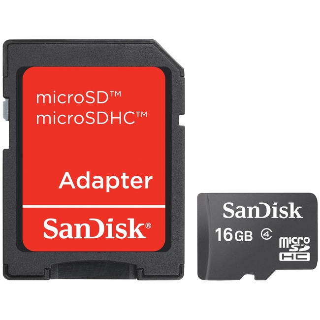 SanDisk microSDHC 16GB Memory Card W/Adapter