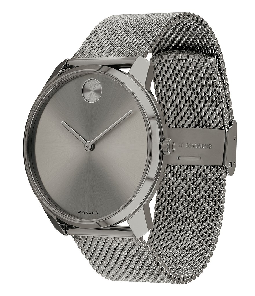 Movado Bold Grey IP Stainless Steel Mesh Bracelet Watch