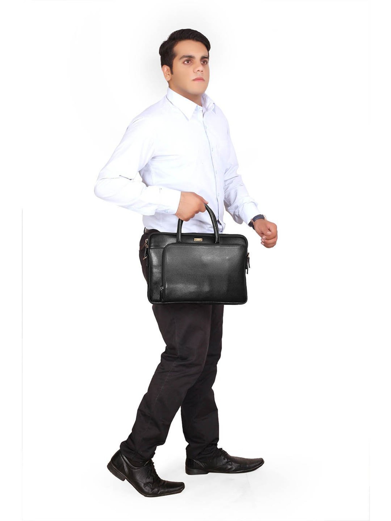 SCHARF Casa Grace Black Leather Medium Laptop Messenger Bag - 13.4 inches