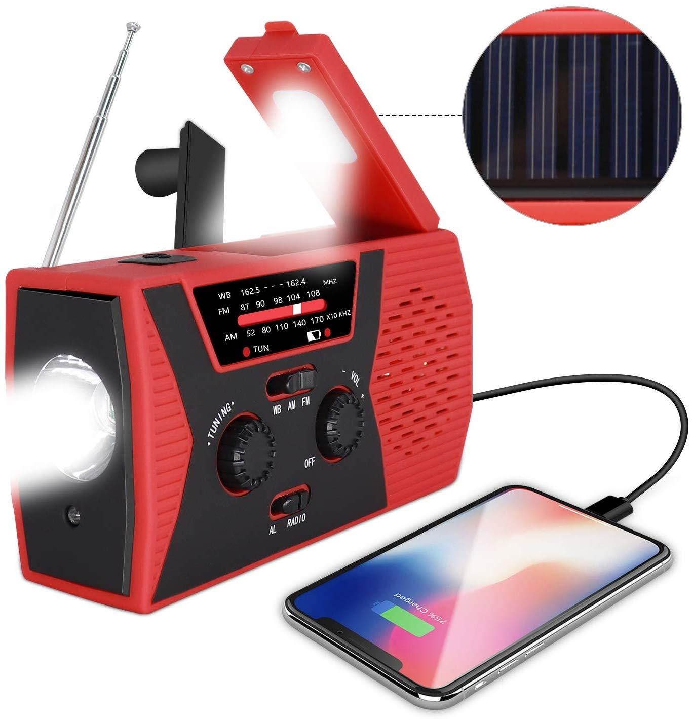 [Premium Version] RegeMoudal Emergency Solar Hand Crank Radio, NOAA Weather Radio for Emergency with AM/FM, LED Flashlight, Reading Lamp, 2000mAh Power Bank and SOS Alarm