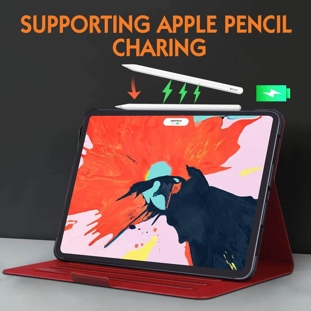 FYY New Apple iPad Pro 11" 2018 Case [Support Apple Pencile Charging] Luxury Cowhide Genuine Leather Handcrafted Case, Pure Handmade Case Protective Cover with [Auto Sleep-Wake Function] Wine Red
