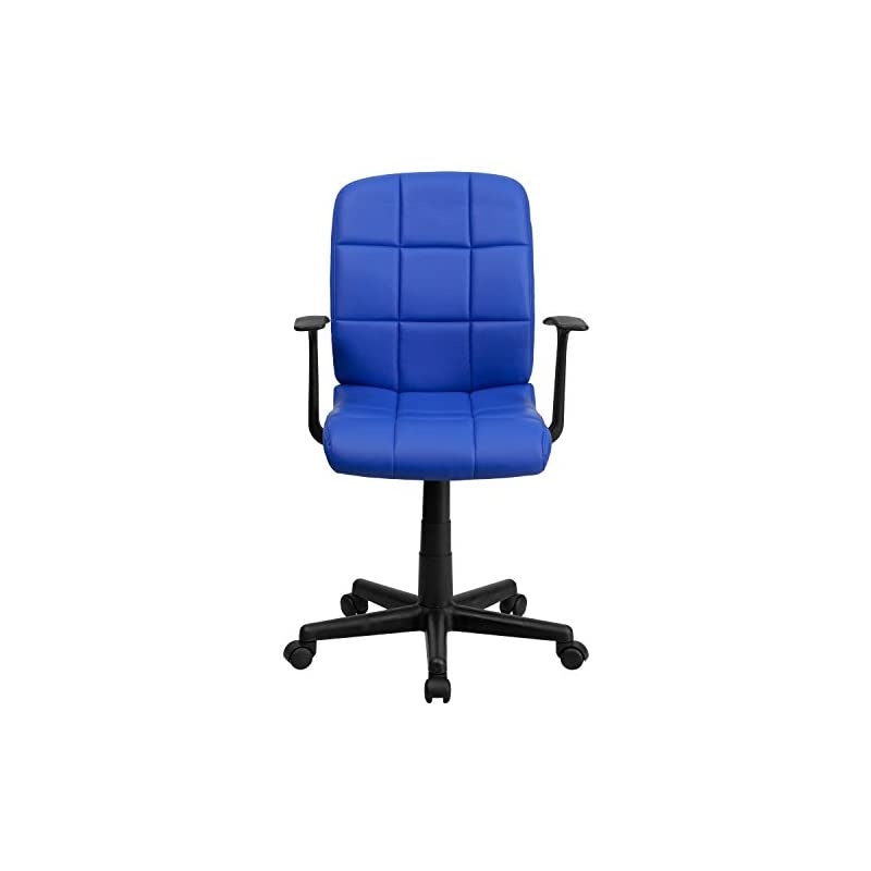Mid-Back Blue Quilted Vinyl Swivel Task Office Chair with Arms