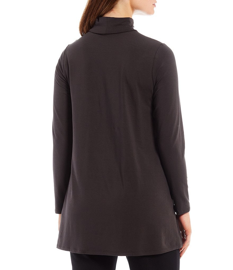 Eileen Fisher Fine Stretch Knit Jersey Scrunch Mock Neck Long Sleeve Tunic