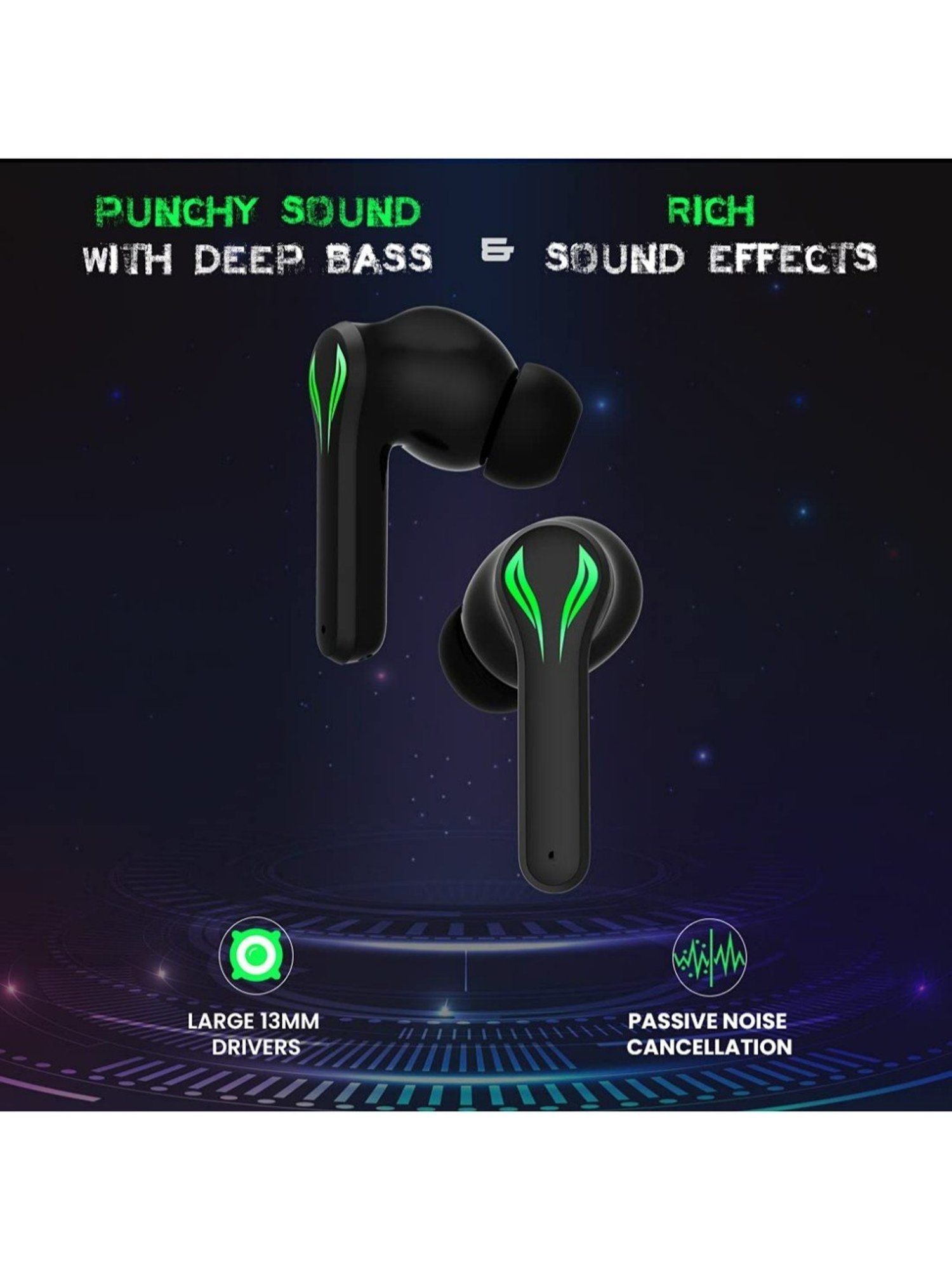 PTron Bassbuds Jade Gaming Bluetooth Truly Wireless in-Ear Earbuds with Mic, BT5.0 (Black)