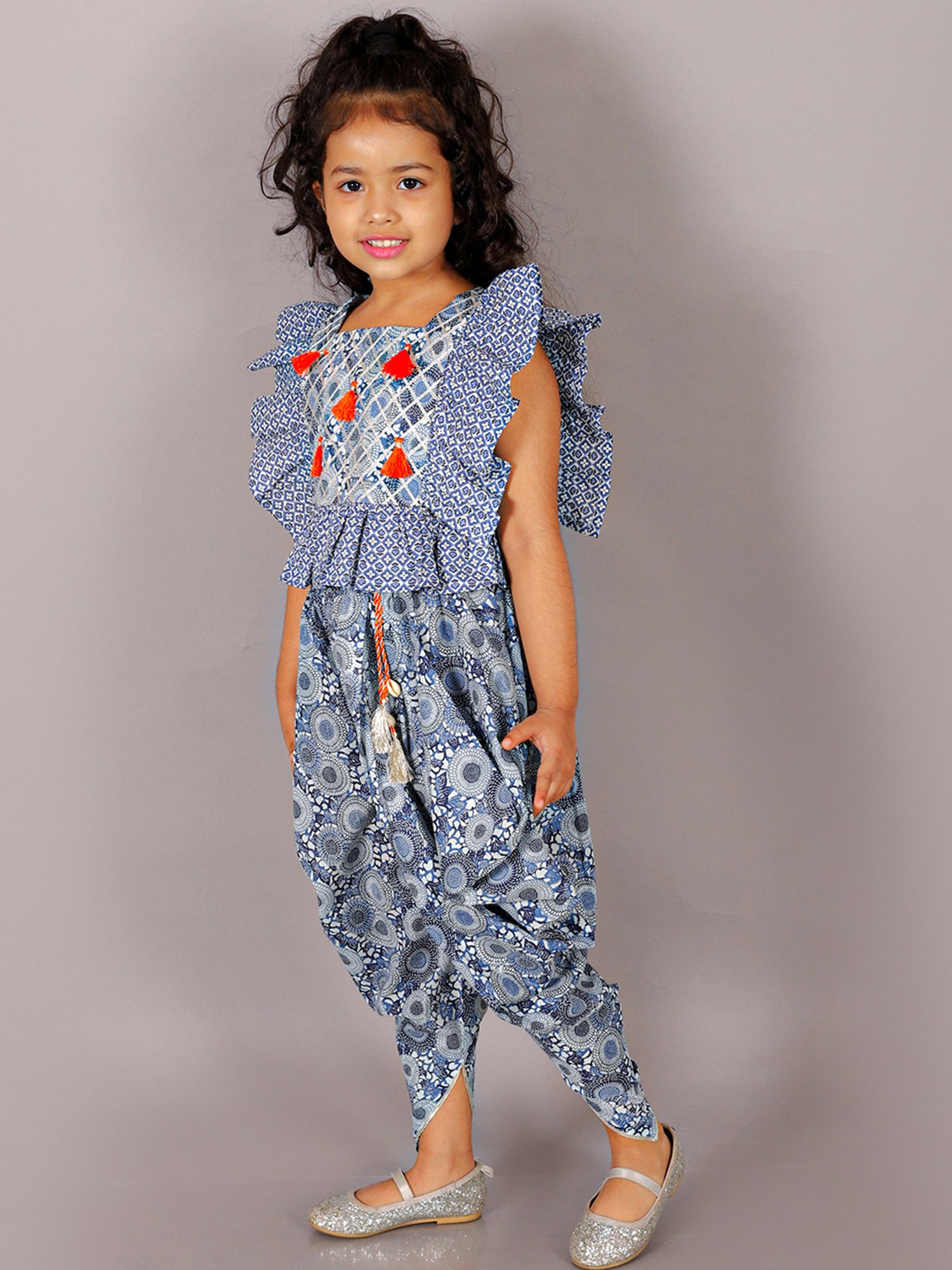 Lil Drama Kids Blue Printed Top with Dhoti