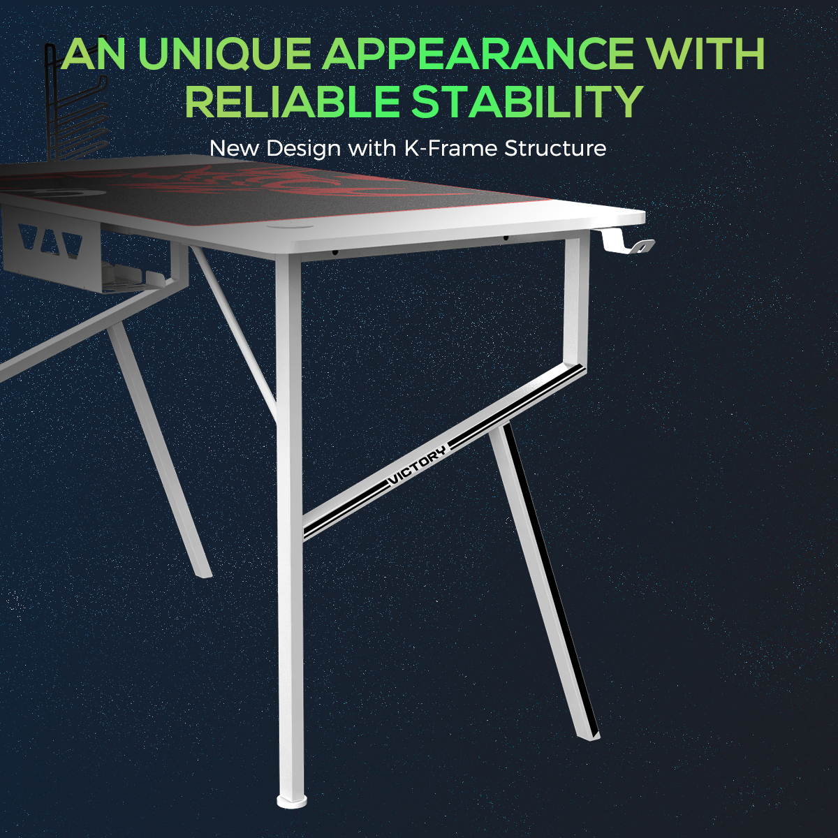 Eureka Gaming&reg; Captain K Series 47'' E-sport Desk, Home Office Gaming Computer Desk, K Shaped Gamer Workstation with Free Controller Stand, Cup Holder, Headphone Hook & Mousepad, White