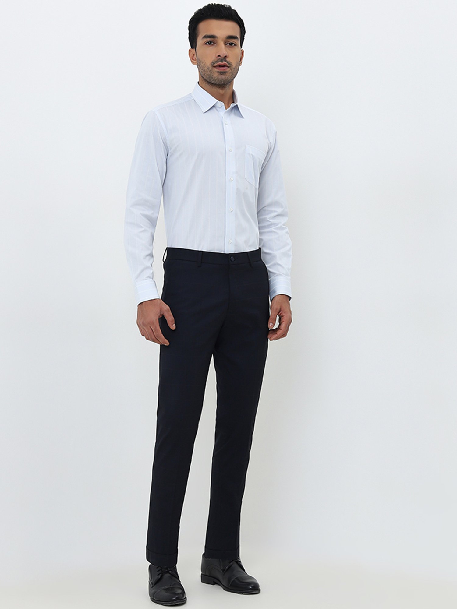 WES Formals by Westside Light Blue Striped Relaxed-Fit Cotton Shirt