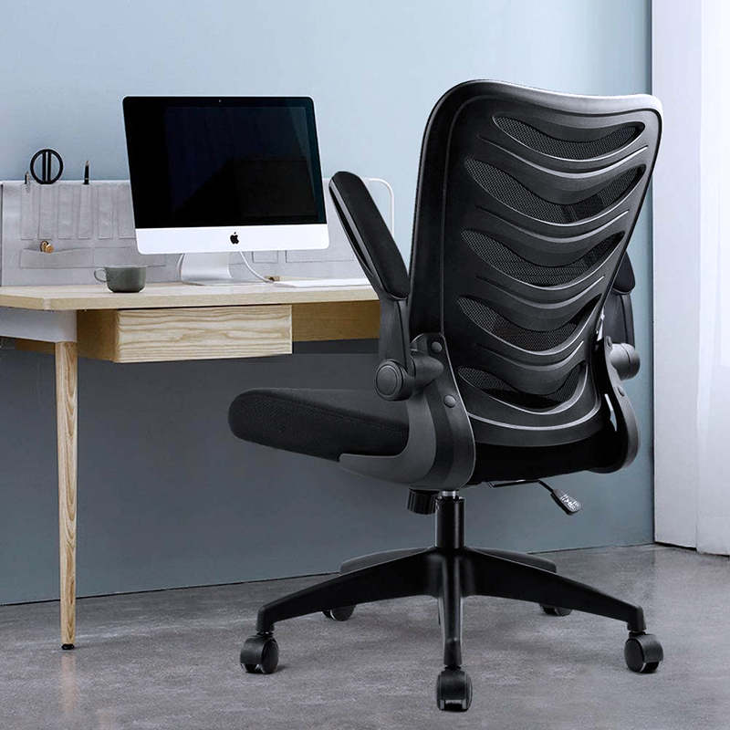 GTRACING Desk Chair ComHoma-Series Ergonomic Office Chair Mesh Computer Chair with Flip-Up Arms Lumbar Support Adjustable Swivel Mid Back for Conference Home Office, Black