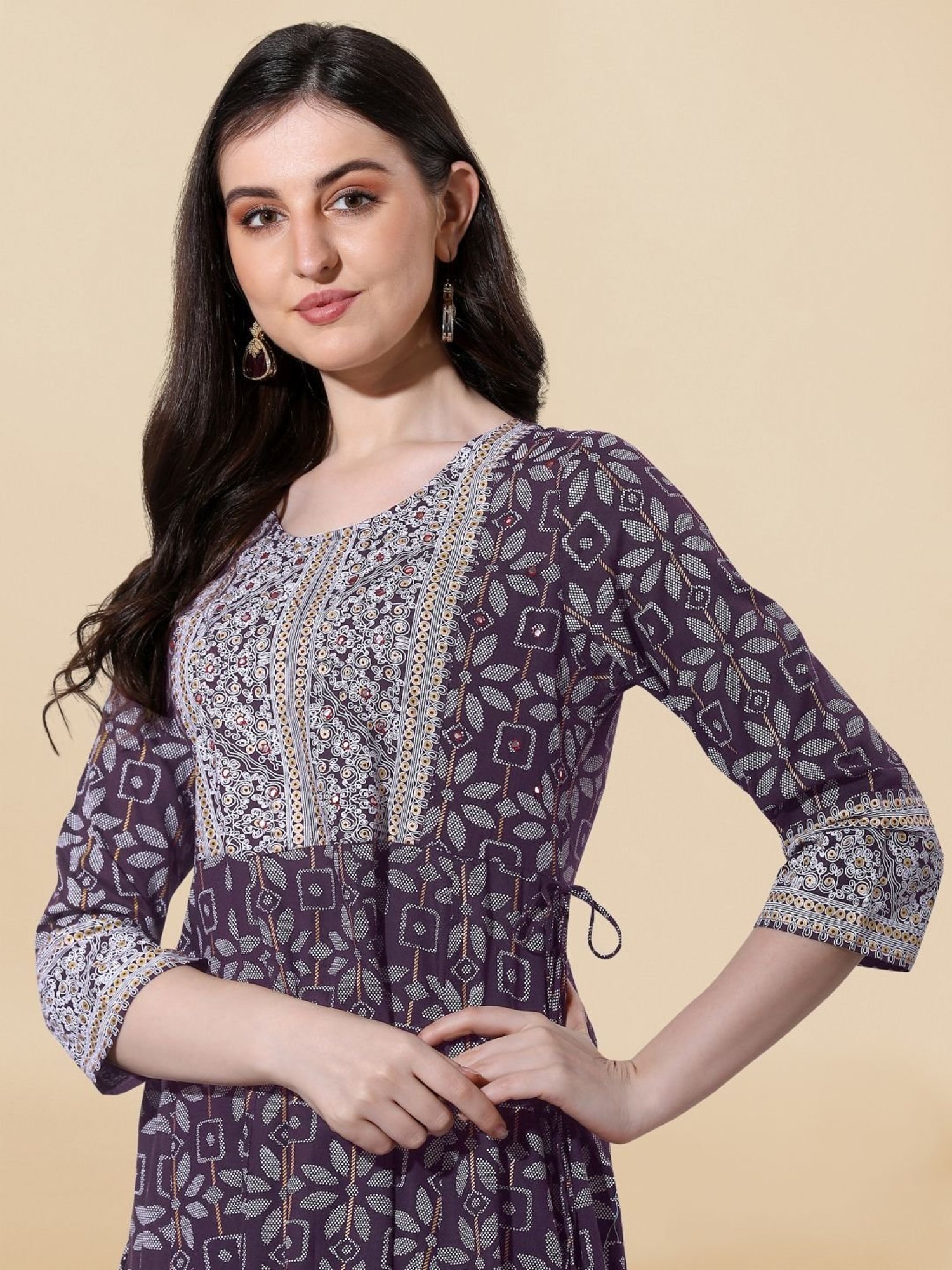 MIRCHI FASHION Purple Embroidered A-Line Dress