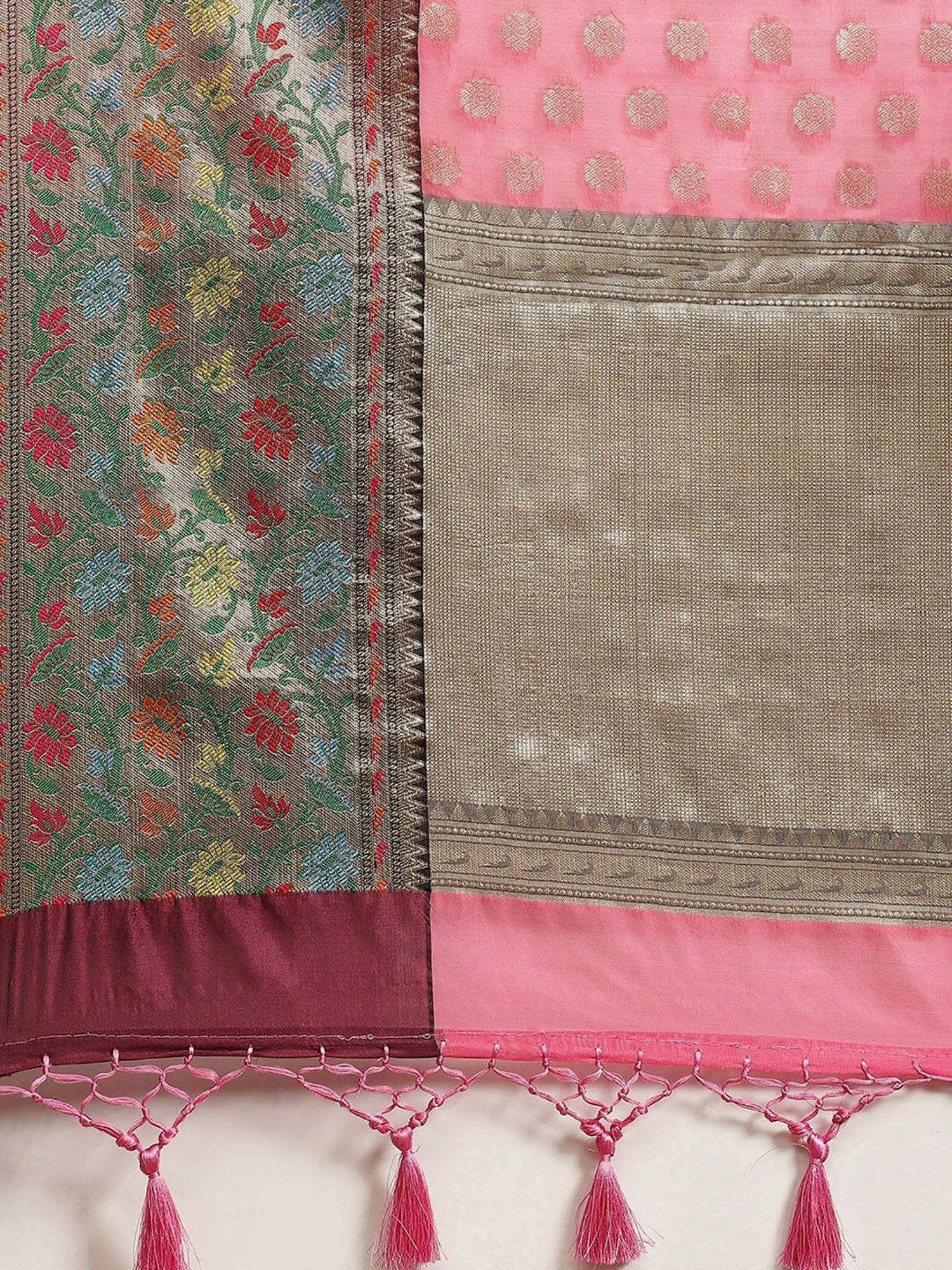 Silk Land Kanjivaram Silk Pink Woven Saree With Unstitched Blouse