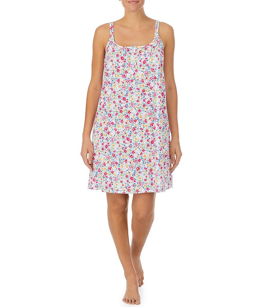 Miss Elaine Plus Cottonessa Floral Print Knit Long Nightgown