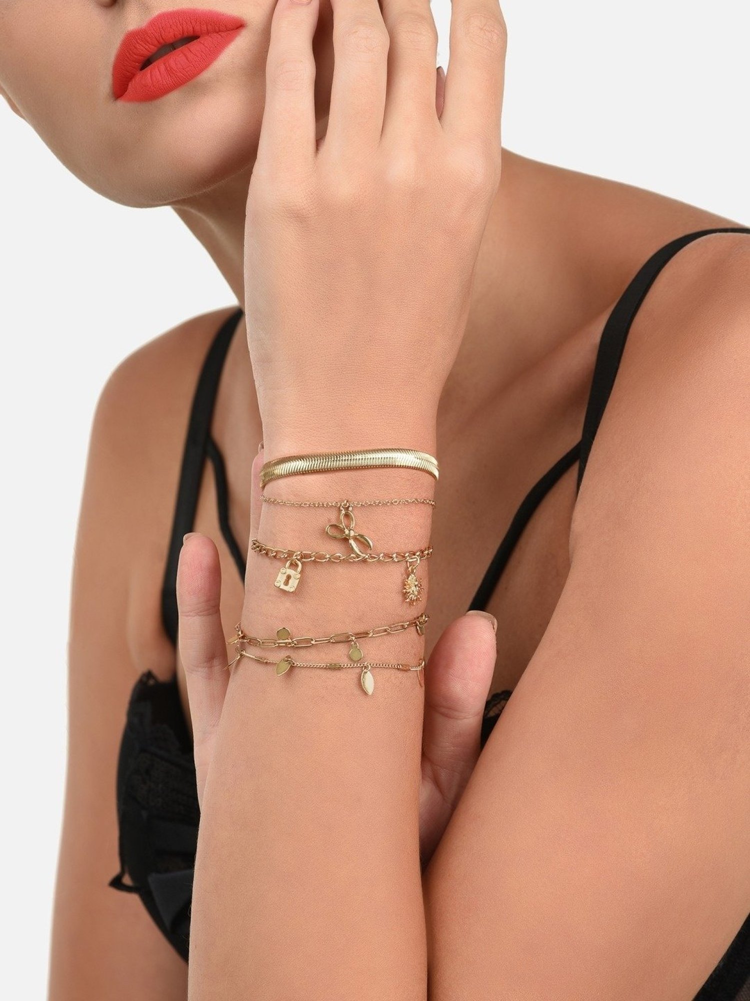 Zaveri Pearls Gold Tone Set of 5 Contemporary Stackable Bracelets-ZPFK11517