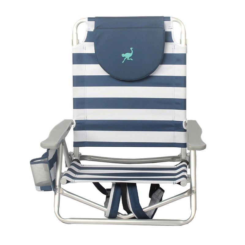 Ostrich OYBSC-2000S On-Your-Back Sand Beach 6-Inch Off the Ground Chair, Navy Blue and White