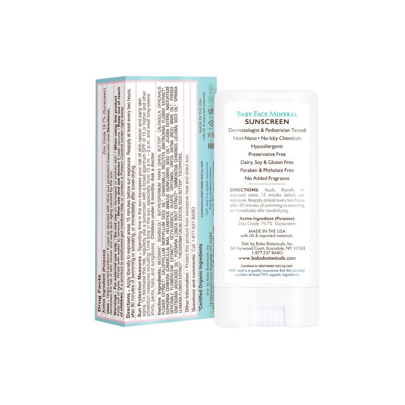 Babo Botanicals Baby Face Mineral Sunscreen Stick - SPF 50 - 0.6oz