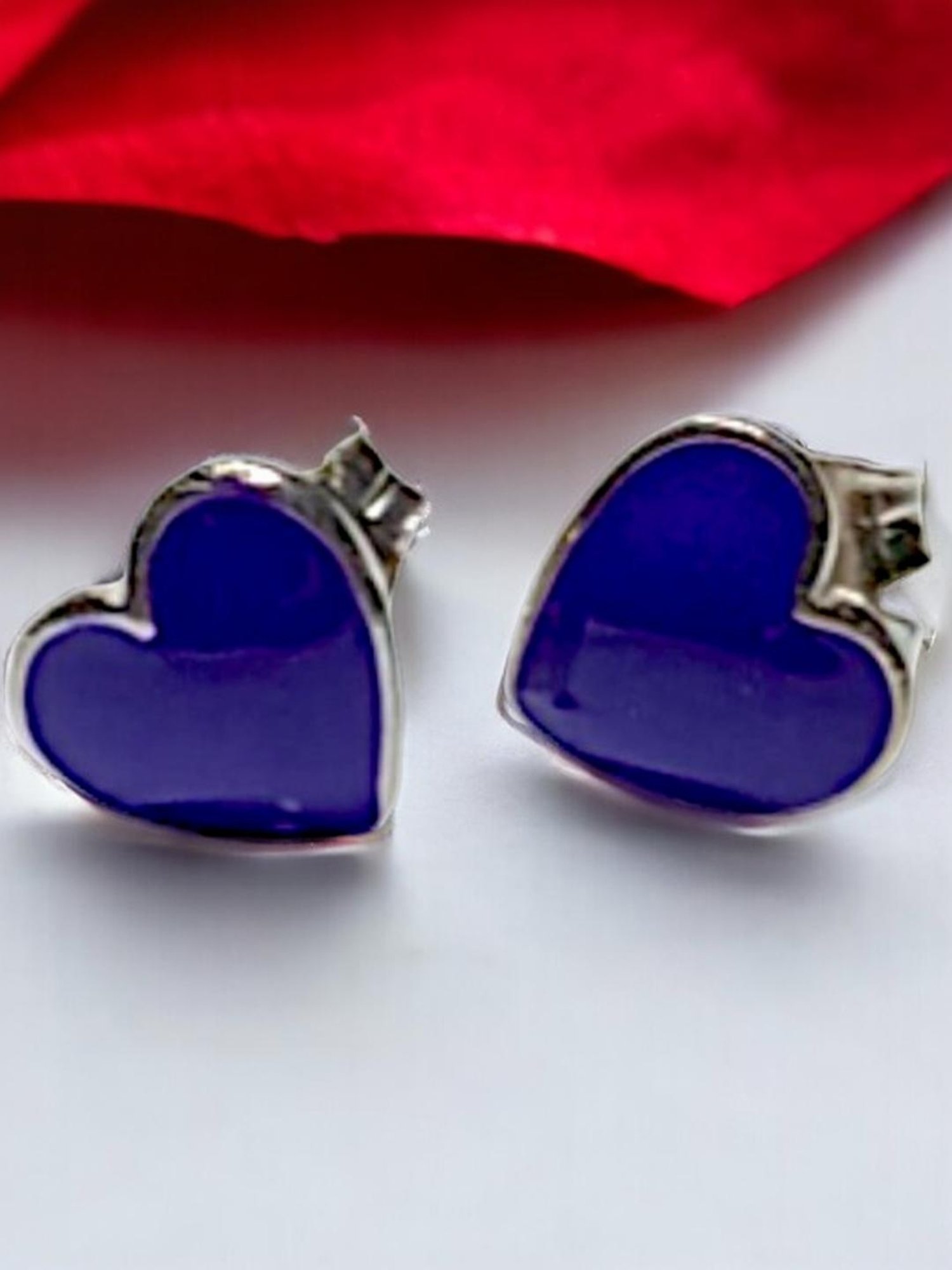 Rihi by P.C. Chandra Jewellers 92.5 Sterling Silver Purple Heart Stud Earrings for Women & Girls