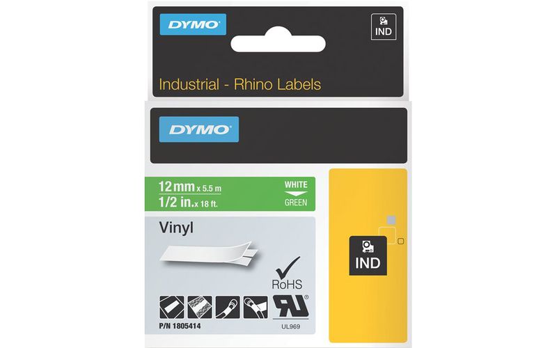 Dymo White 0n Green Color Coded Label - Permanent Adhesive - 1/2" Width x 18 3/64 ft Length - Thermal Transfer - Green - Vinyl