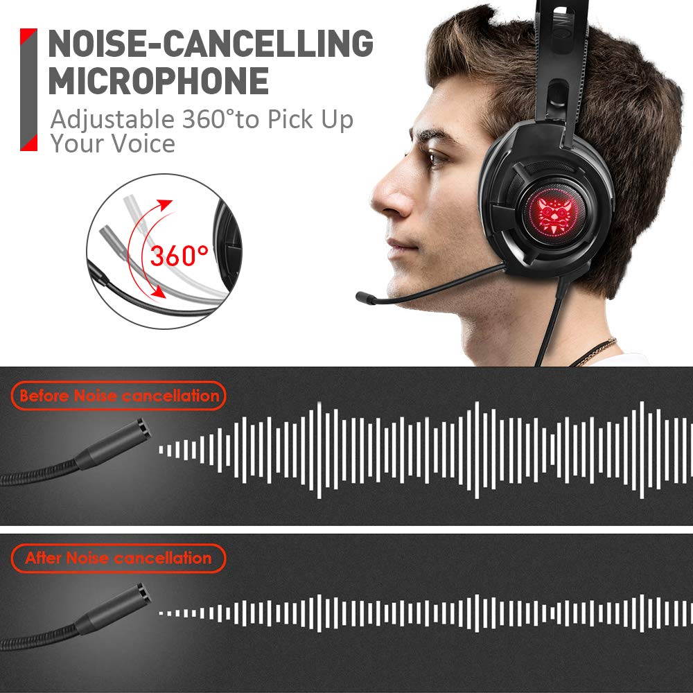 ONIKUMA M190 Gaming Headset, Computer Esports Gaming Headset Head-Mounted Anti-Noise Subwoofer Headphones for PS4, PC, Xbox One Controller