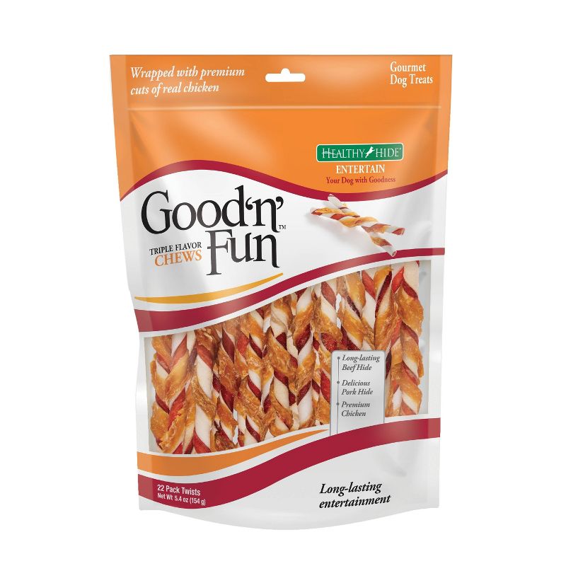 Good 'n' Fun Triple Twists Rawhide Dog Treats - 22ct