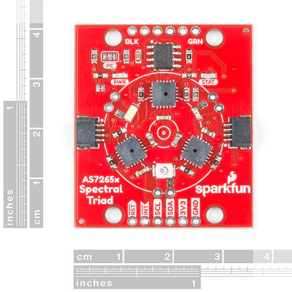 SparkFun Triad Spectroscopy Sensor - AS7265x Optical inspection breakout Combines visible UV IR LEDs with three spectral sensors Vcc 3.3V Qwiic I2C Serial Breadboardable or No Soldering Required