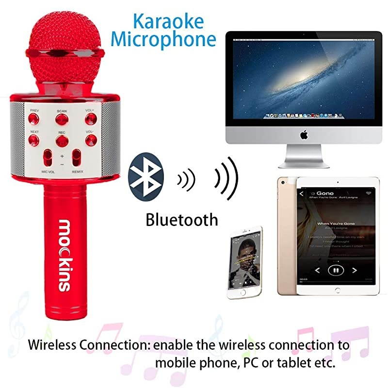 Wireless Bluetooth Karaoke Microphone with Built in Bluetooth Speaker AllinOne Karaoke Machine | Compatible with Android iOS iPhone Red Color