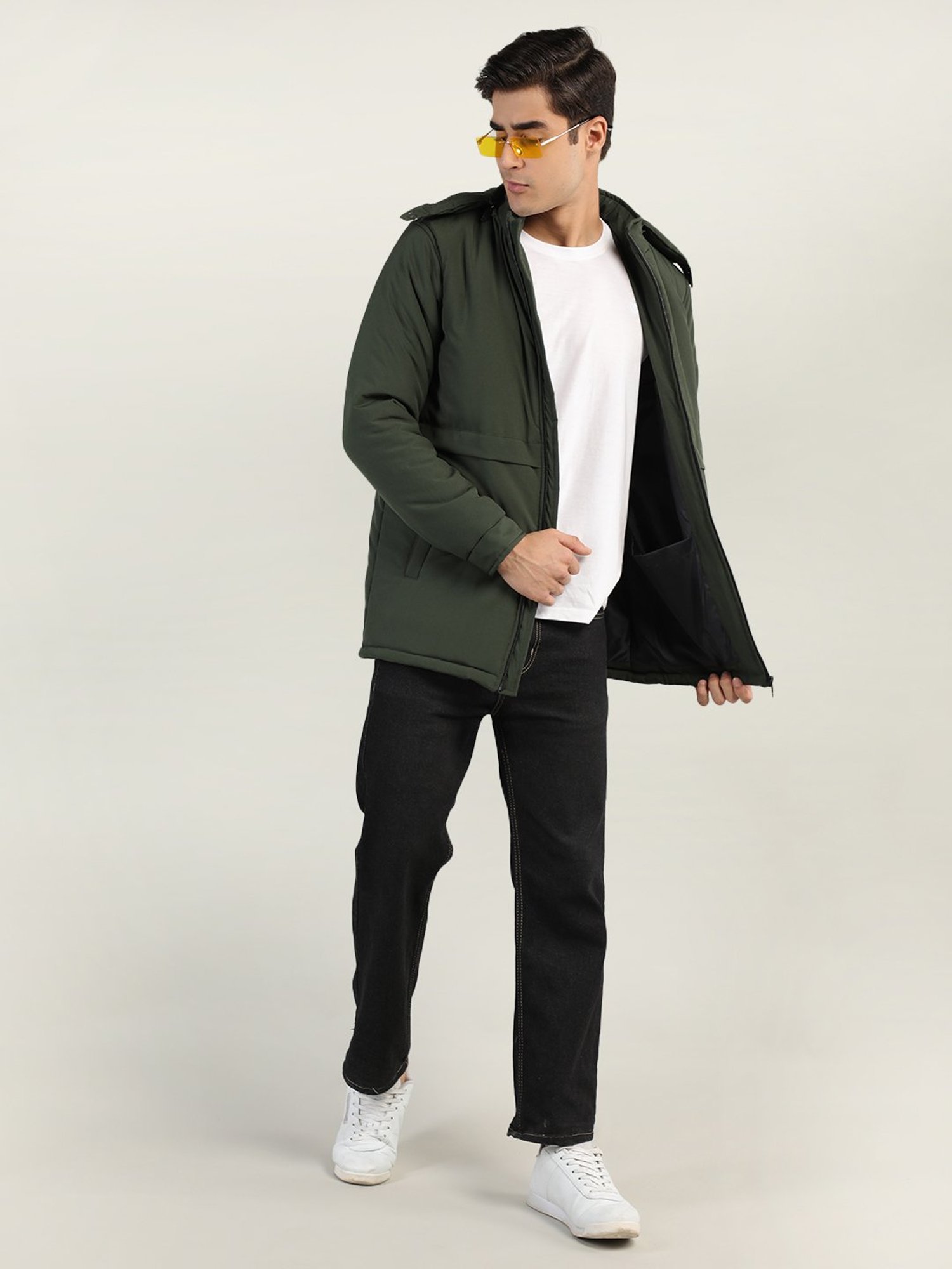 Chkokko Green Regular Fit Hooded Quilted Jacket