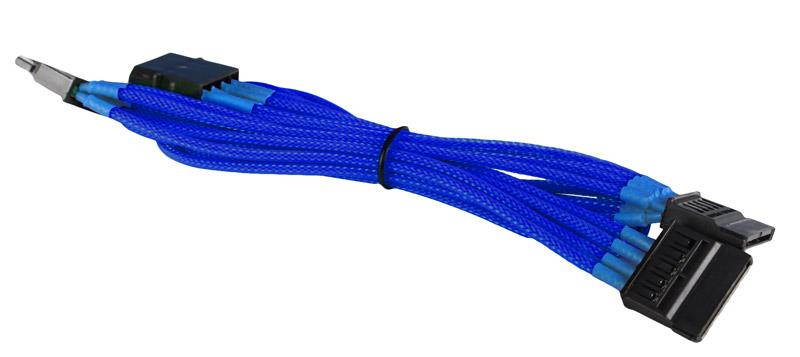 Dark Blue 4-Pin Molex to 3x SATA Cable Cord Premium Braided Adapter PC Computer