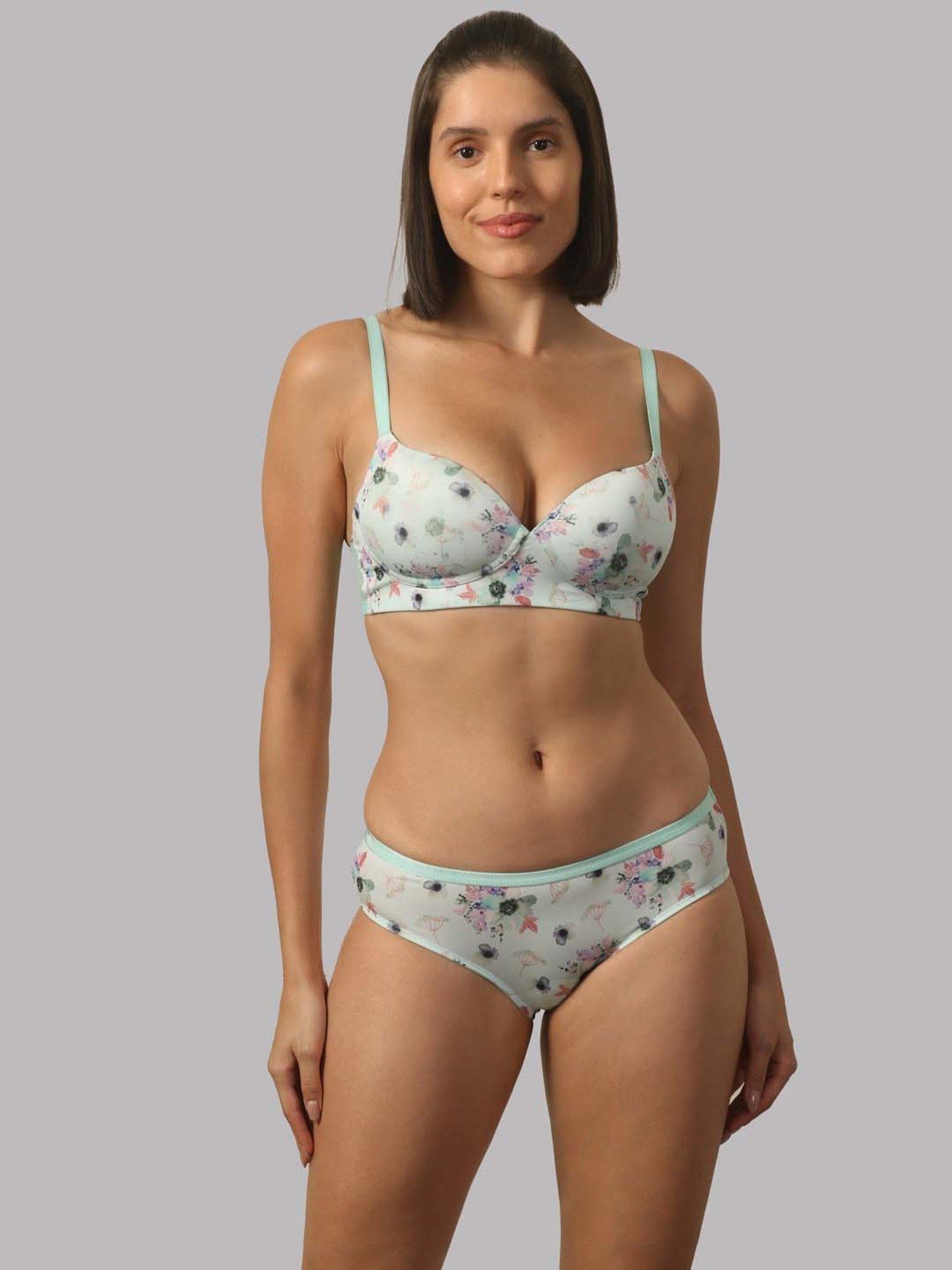 Soie Sea Green Printed Hipster Panty