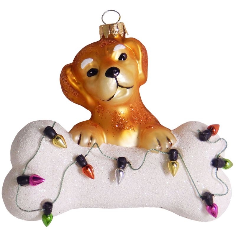 Christmas by Krebs 4" Brown and White Dog with Bone Figurine Christmas Ornament