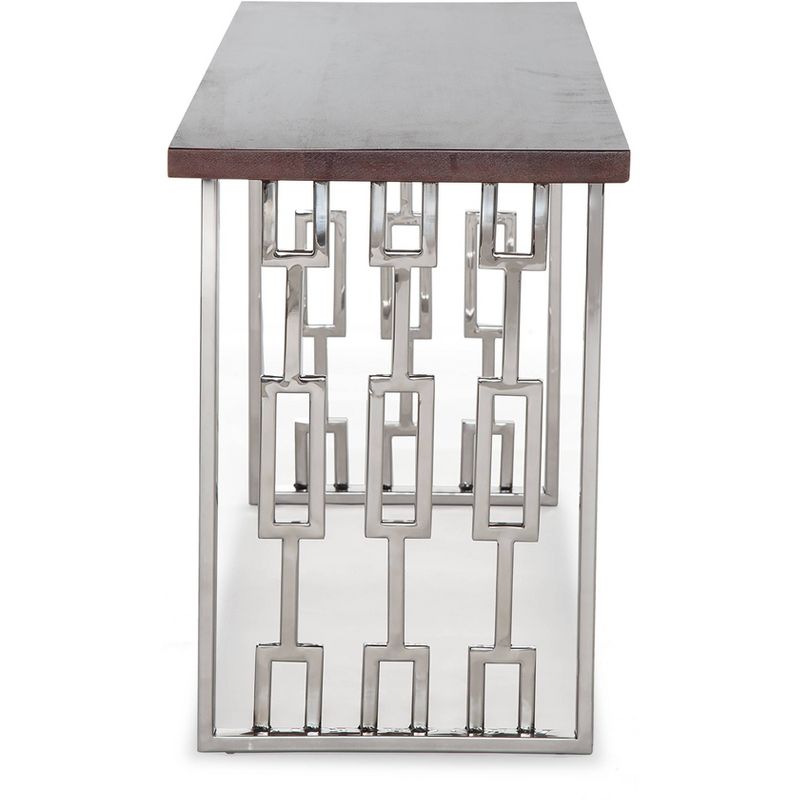 Lennox Contemporary Wood and Silver Metal Bench Dark Walnut Brown - Adore Decor