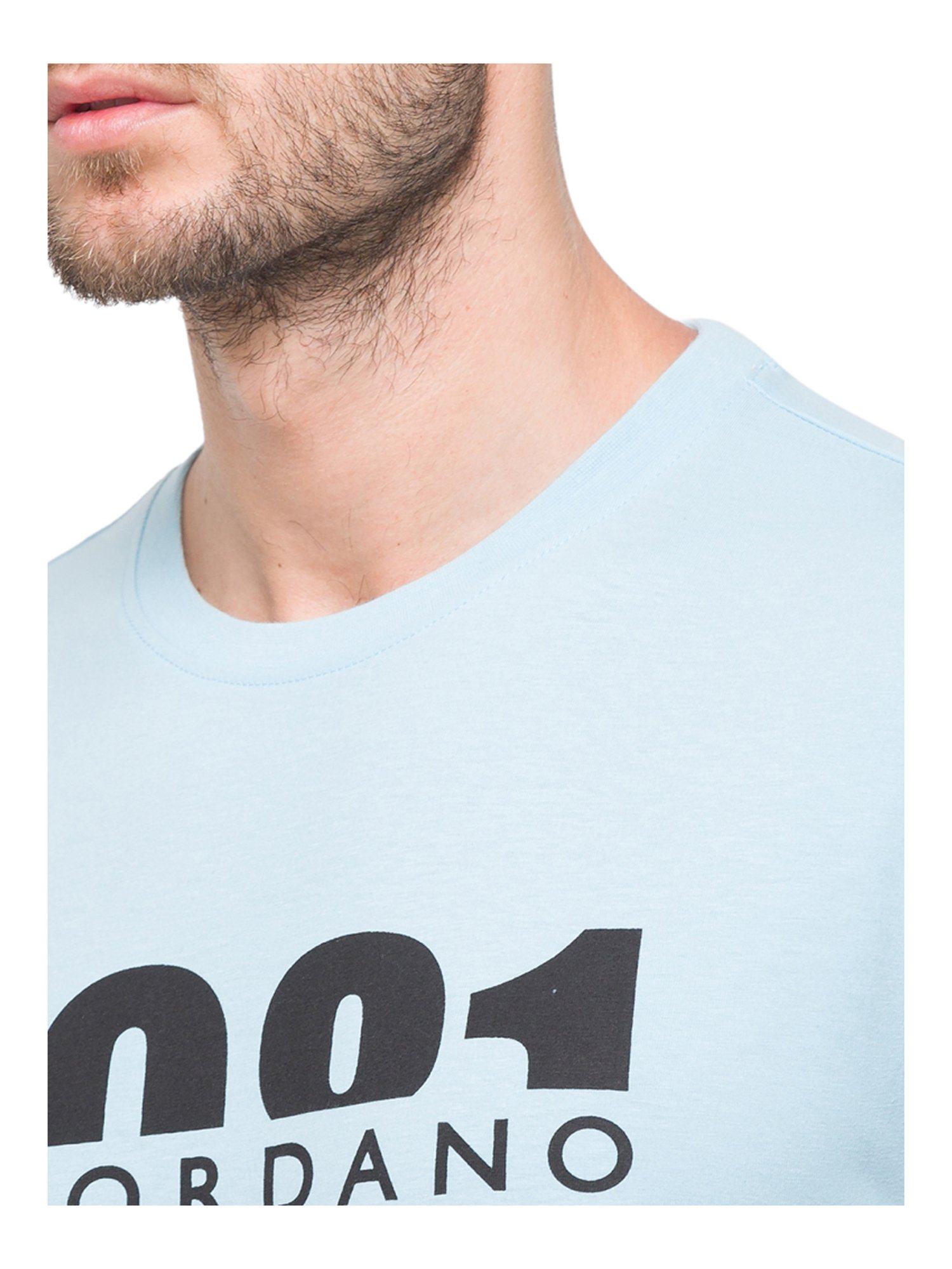 Giordano Light Blue Cotton Slim Fit Logo Printed T-Shirt