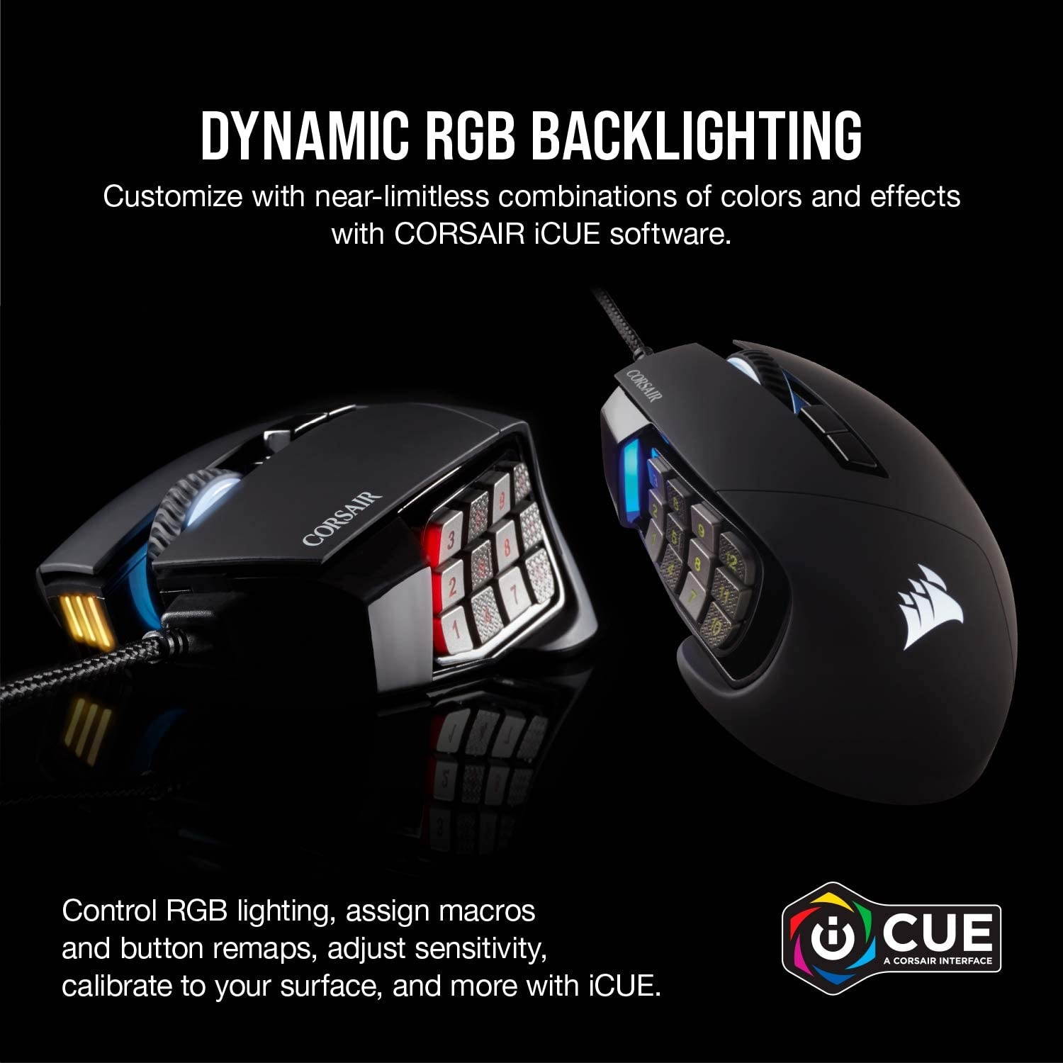 Corsair Scimitar RGB Elite MOBA/MMO Gaming Mouse Black Backlit RGB LED 18000 DPI Optical