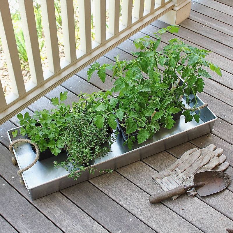 28.25" Galvanized Tray with Rope Handles Steel Finish - ACHLA Designs