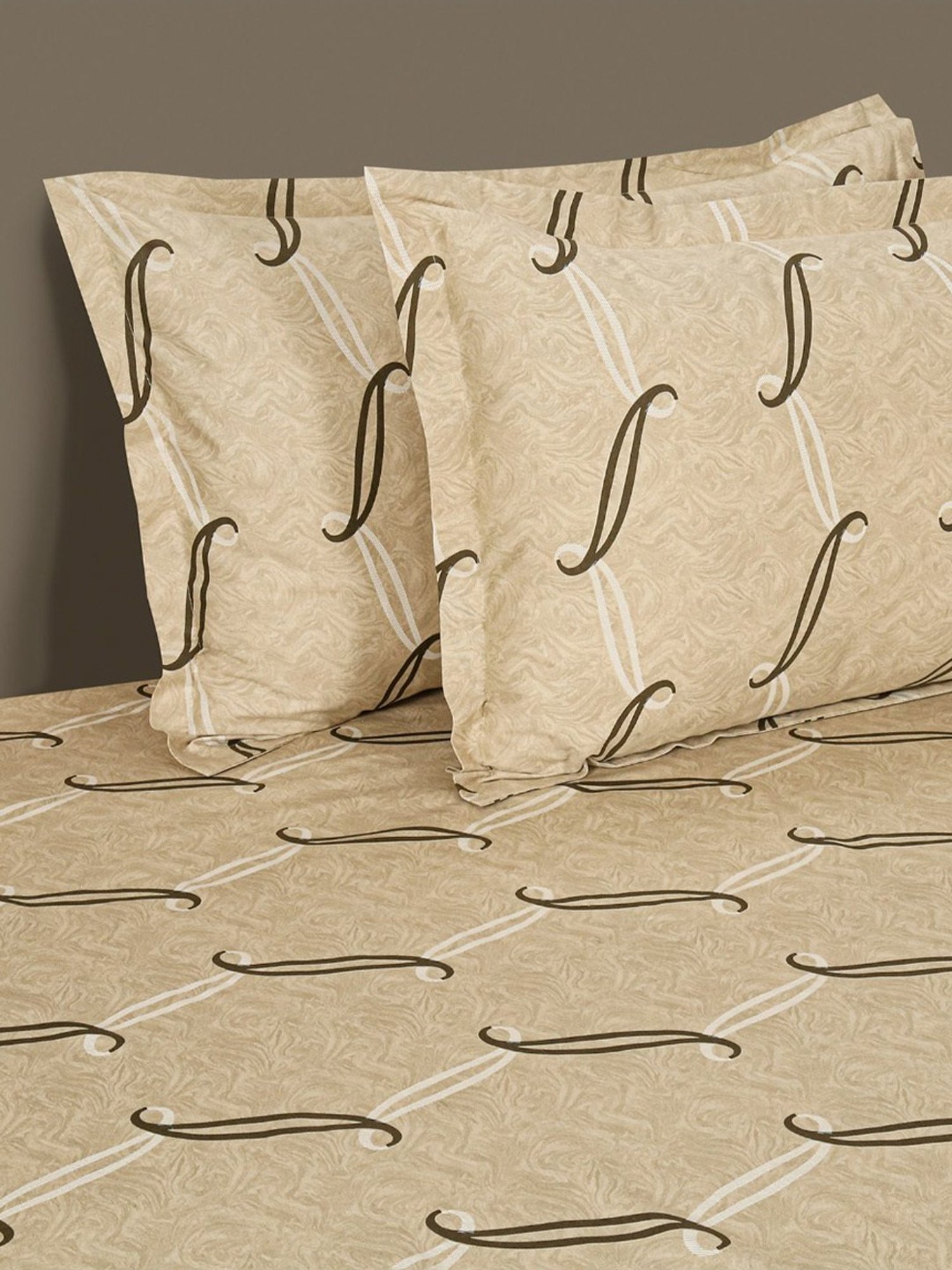 Swayam Dona Abstract Grey 250 TC Cotton King Fitted Fitted Bedsheet with 2 Pillow Covers