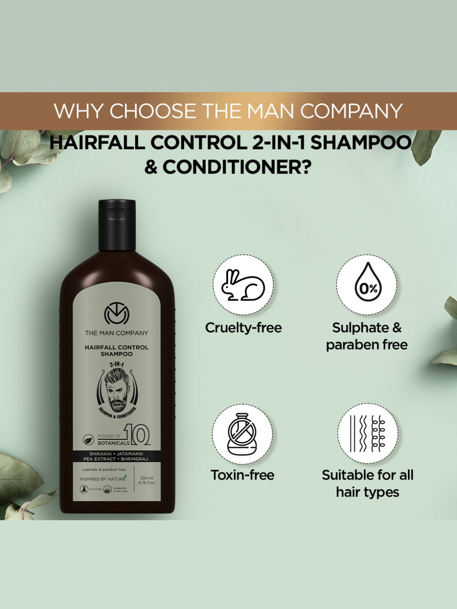 The Man Company Hairfall Control Shampoo 2-in-1 Shampoo & Conditioner - 200 ml