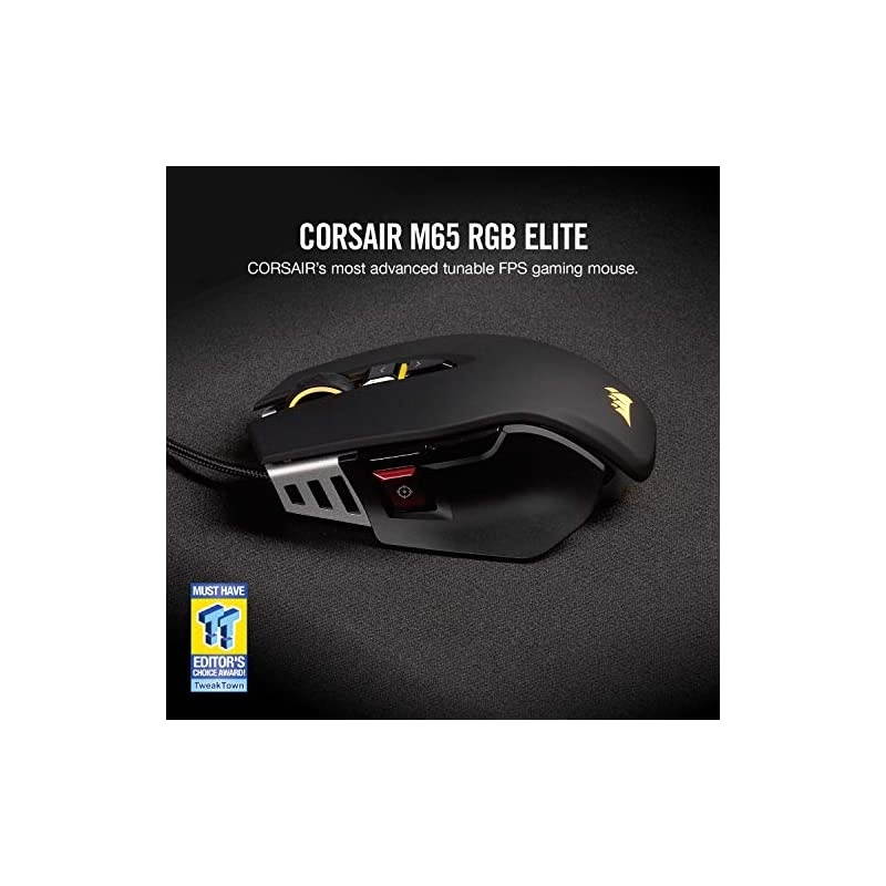 M65 RGB Elite Wired FPS and MOBA Gaming Mouse Adjustable Weight and Balance Durable Aluminum Frame 18000 DPI Optical Sensor