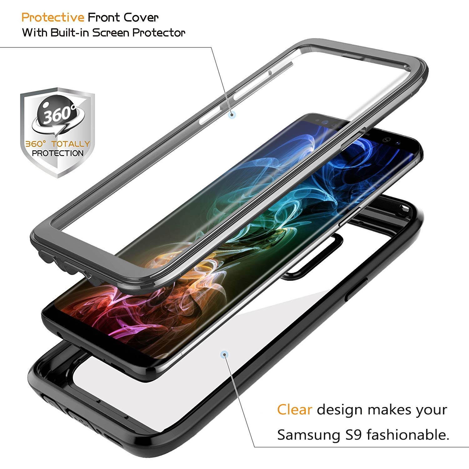 Samsung Galaxy S9 Case, Built-in Screen Protector Full Body Clear Cover Case Shockproof Heavy Duty Protective Case for Samsung Galaxy S9