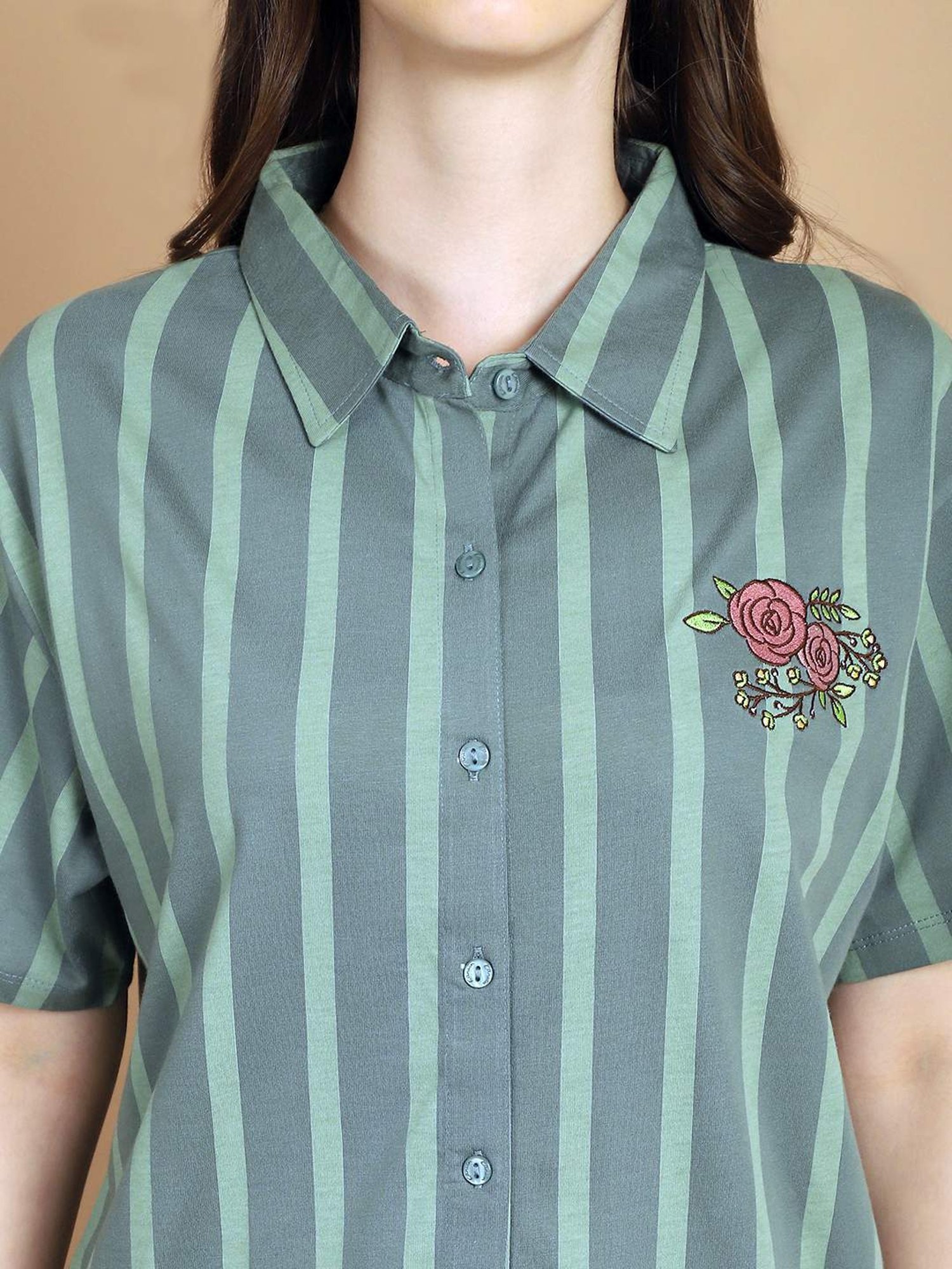 Kanvin Green Cotton Printed Shirt Pyjamas Set