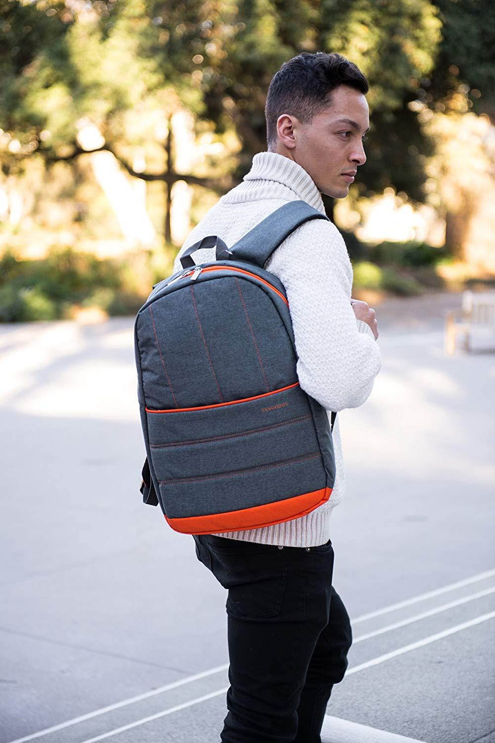 Grove Travel Bag Backpack Camping Rucksack (Coral Orange) for HP Aspire R 14 / V Nitro Series 14" to 15.6" Laptop + Stereo Earphone with Mic