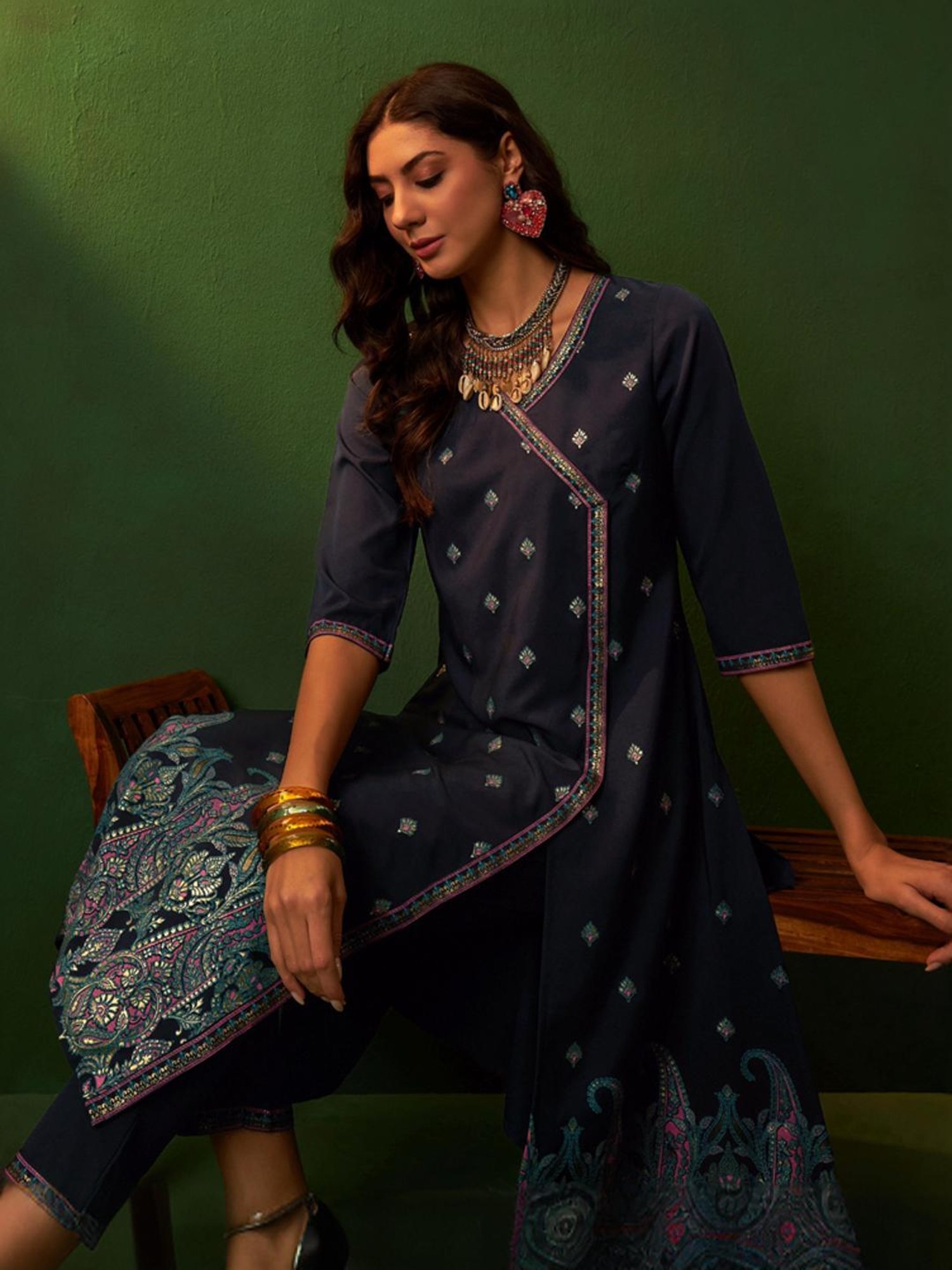 Ziyaa Blue Printed Kurta Pant Set