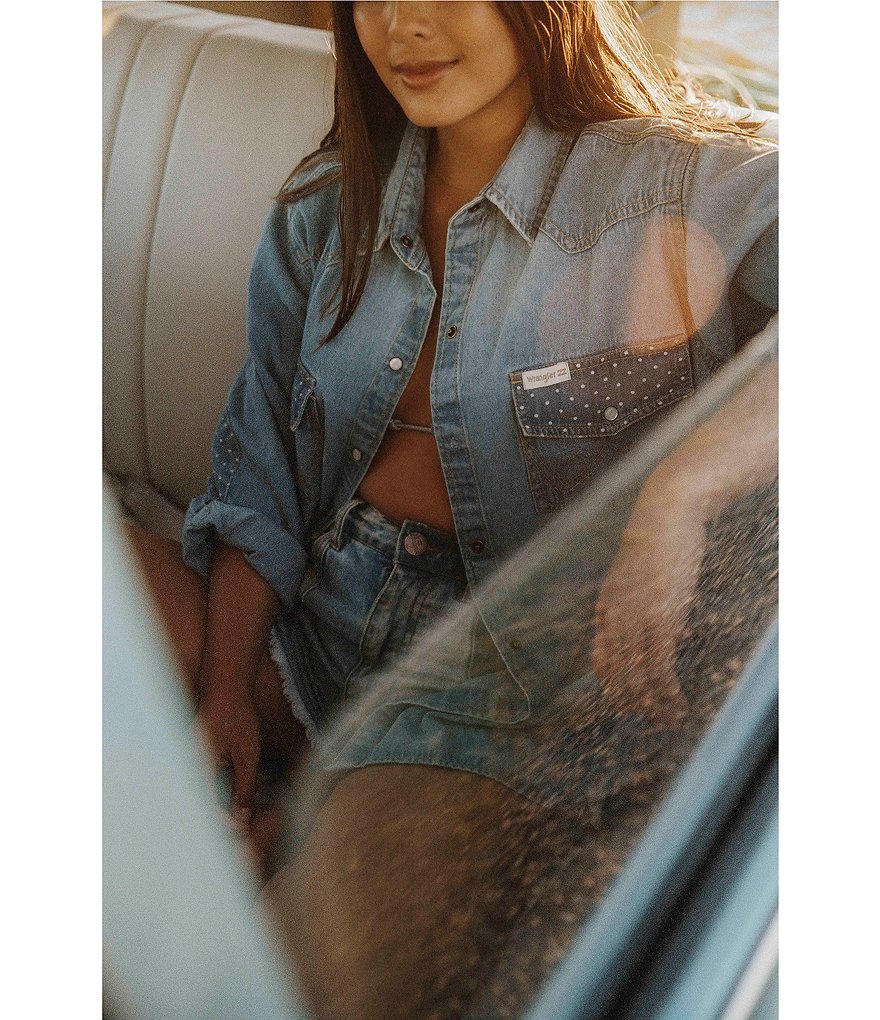 Billabong x Wrangler Sun Up Color Block Five-Pocket Cut-Off Denim Shorts