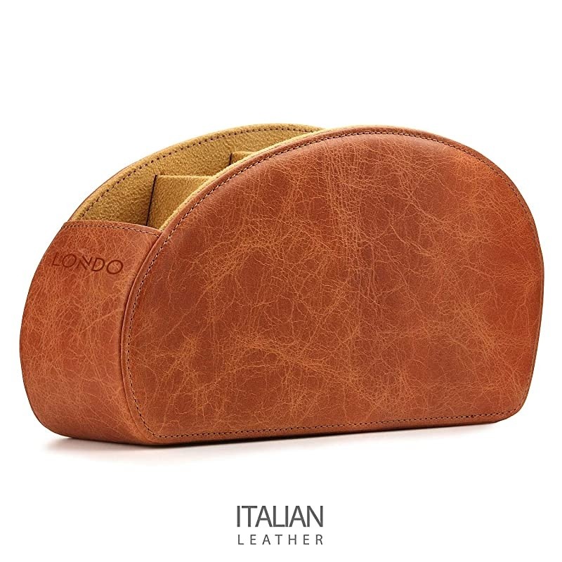 Remote Controller Holder Organizer Store DVD Bluray TV Roku or Apple TV Remotes Italian Genuine Leather with Suede Lining Living or Bedroom Storage Brown