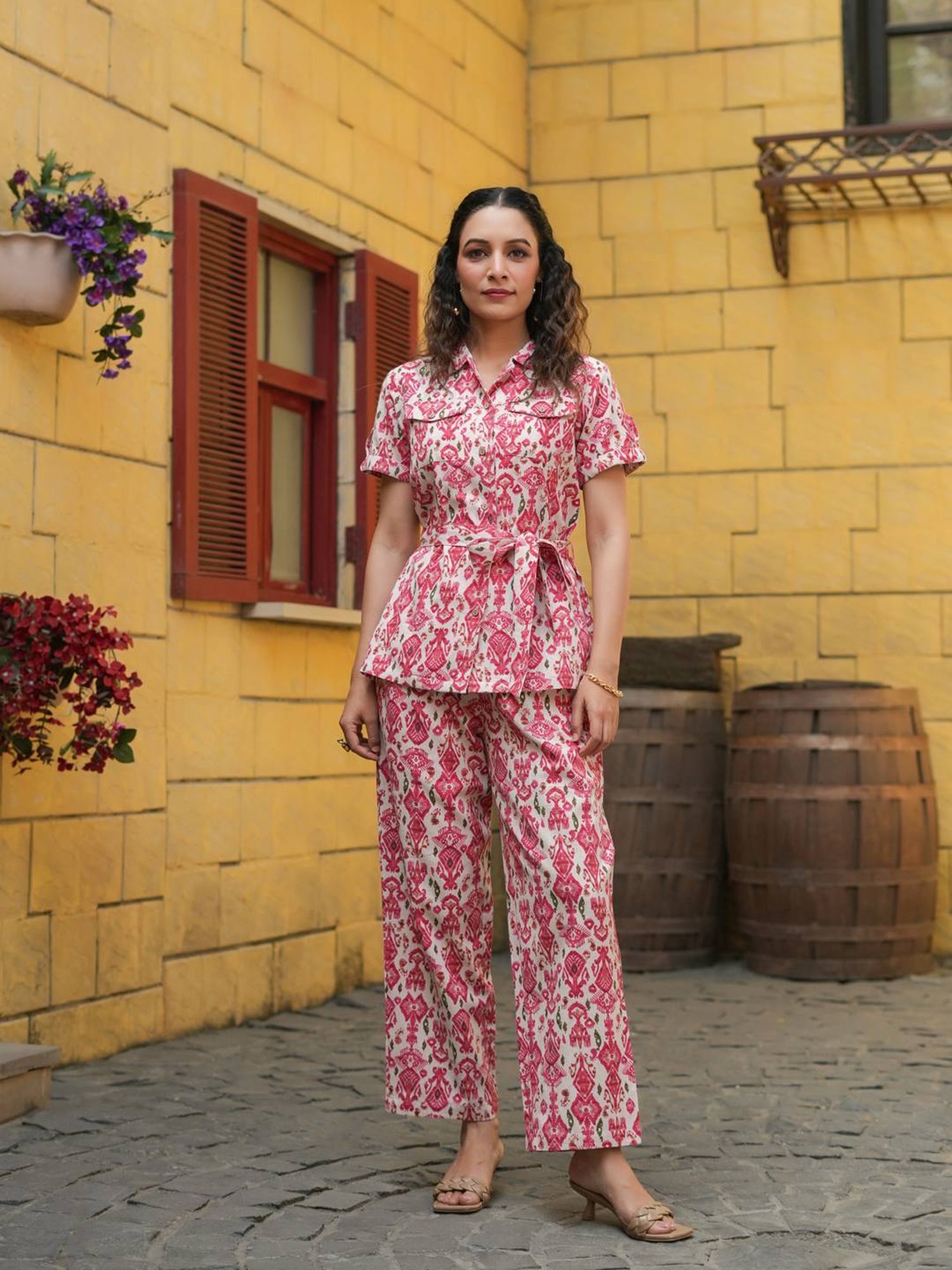 Rain and Rainbow Pink Cotton Printed Shirt & Pant Set