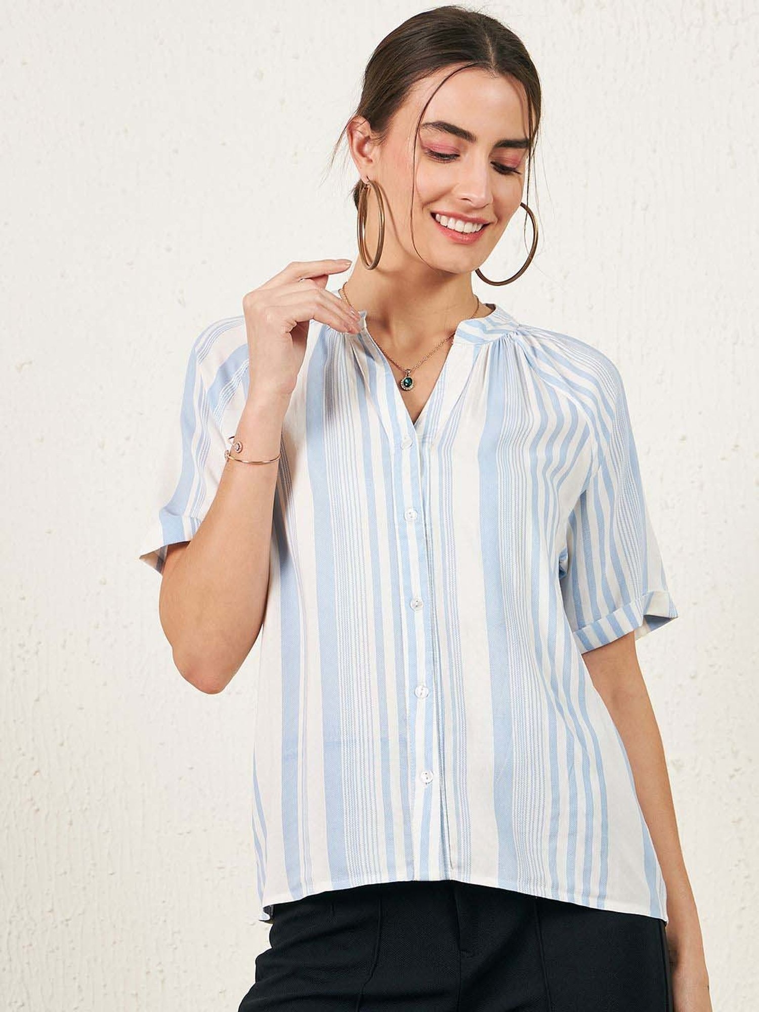 Carlton London Blue & White Striped Top